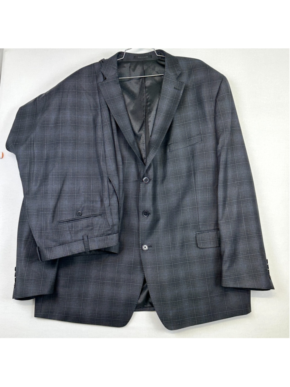 Collection by Michael Strahan Suit Men 56L Gray Plaid 100% Wool 2 Piece Big Tall
